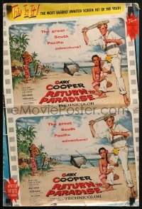 4s887 RETURN TO PARADISE pressbook 1953 art of Gary Cooper, from James A. Michener's story!