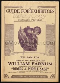 4s889 RIDERS OF THE PURPLE SAGE pressbook 1918 William Farnum in bar looking at bad guy!