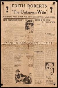 4s974 UNKNOWN WIFE pressbook 1921 pretty Edith Roberts sticks by her ex-convict husband!