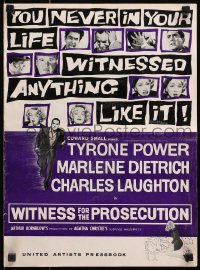 4s990 WITNESS FOR THE PROSECUTION pressbook 1958 Wilder, Tyrone Power, Marlene Dietrich, Laughton