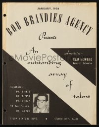 4s392 BOB BRANDIES AGENCY promo brochure 1958 an outstanding array of talent, lots of B-actors!