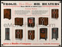 4s043 FROGIL promo brochure 1940s economical hot-blast oil heaters, unfolds to 21x28 poster!