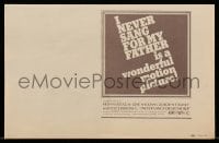 4s045 I NEVER SANG FOR MY FATHER 6x9 promo brochure mailer 1970 Melvyn Douglas, Gene Hackman!