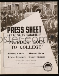 4s361 MURDER GOES TO COLLEGE English pressbook 1937 Roscoe Karns, Marsha Hunt, crime comedy!