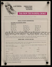 4s027 FAR FROM THE MADDING CROWD 9x11 student ticket program 1968 Julie Christie, Schlesinger!