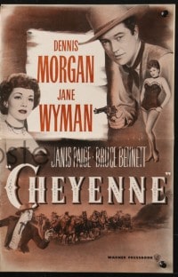 4s609 CHEYENNE pressbook 1947 cowboy Dennis Morgan w/six-shooter, Jane Wyman, Janis Page!