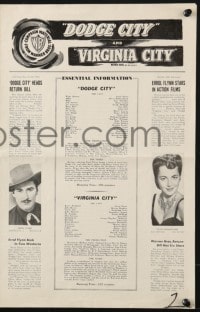 4s647 DODGE CITY/VIRGINIA CITY pressbook 1951 directed by Michael Curtiz & starring Errol Flynn!
