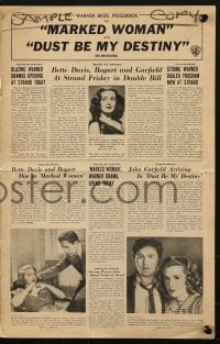 4s654 DUST BE MY DESTINY/MARKED WOMAN pressbook 1947 John Garfield, Bette Davis, Humphrey Bogart