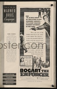 4s658 ENFORCER pressbook 1951 Humphrey Bogart close up w/gun in hand, if you're dumb you'll be dead!