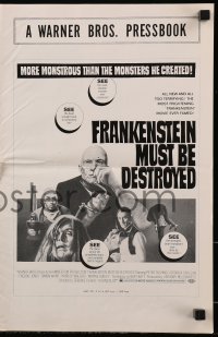 4s675 FRANKENSTEIN MUST BE DESTROYED pressbook 1970 Cushing is more monstrous than his monster!