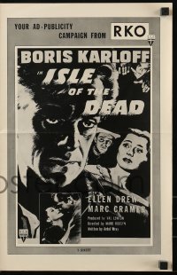 4s743 ISLE OF THE DEAD pressbook R1957 Boris Karloff & Ellen Drew in buried-alive horror!