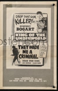 4s757 KING OF THE UNDERWORLD/THEY MADE ME A CRIMINAL pressbook 1956 Humphrey Bogart, rare!