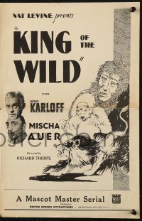 4s758 KING OF THE WILD pressbook R1945 top billed Boris Karloff & cool jungle animal art, serial!