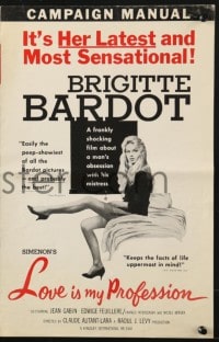 4s780 LOVE IS MY PROFESSION pressbook 1959 sexy Brigitte Bardot, Simenon's En Cas de Malheur!
