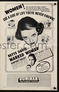 4s797 MARKED WOMAN pressbook R1956 Bette Davis two-timing her way to love with Humphrey Bogart!