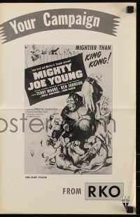 4s806 MIGHTY JOE YOUNG pressbook R1957 first Ray Harryhausen, art of ape rescuing girl from lions!