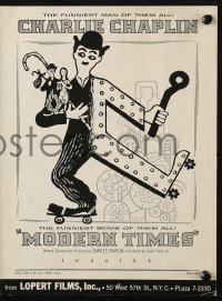 4s809 MODERN TIMES pressbook R1959 great wacky artwork of Charlie Chaplin, comedy classic!