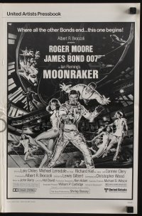 4s810 MOONRAKER pressbook 1979 art of Roger Moore as James Bond & sexy space babes by Goozee!