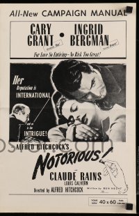 4s828 NOTORIOUS pressbook R1954 Cary Grant, Ingrid Bergman, Claude Rains, Alfred Hitchcock classic!