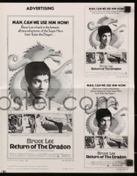 4s886 RETURN OF THE DRAGON pressbook 1974 Bruce Lee classic, man can we use him now!
