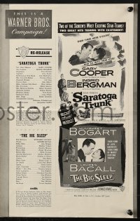 4s903 SARATOGA TRUNK/BIG SLEEP pressbook 1954 Humphrey Bogart, Lauren Bacall, Gary Cooper, Bergman!
