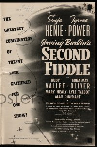 4s907 SECOND FIDDLE pressbook 1939 wonderful art of pretty ice skater Sonja Henie & Tyrone Power!