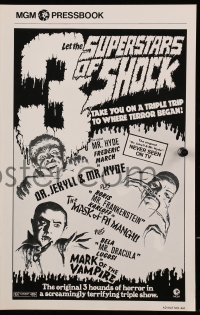 4s936 SUPERSTARS OF SHOCK pressbook 1972 Frederic March, Boris Karloff, Bela Lugosi triple-bill!