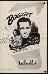 4s958 TO HAVE & HAVE NOT pressbook R1956 Humphrey Bogart, Lauren Bacall, Howard Hawks classic!