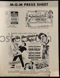 4s169 AMERICAN IN PARIS press sheet R1963 Gene Kelly with sexy Leslie Caron, great images!