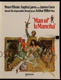 4s457 MAN OF LA MANCHA promo brochure 1972 Peter O'Toole, Sophia Loren, cool Ted CoConis art!