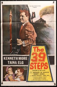 4t016 39 STEPS 1sh 1960 Kenneth More, Taina Elg, English crime thriller, cool art!