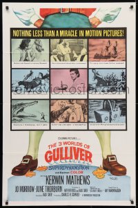 4t001 3 WORLDS OF GULLIVER 1sh 1960 Ray Harryhausen fantasy classic, art of giant Kerwin Mathews!