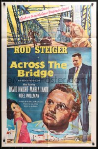 4t024 ACROSS THE BRIDGE 1sh 1958 Rod Steiger in Graham Greene's great suspense story!
