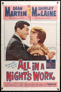 4t039 ALL IN A NIGHT'S WORK 1sh 1961 Dean Martin, sexy Shirley MacLaine wearing only a towel!