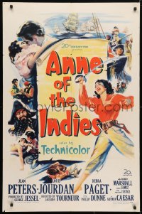 4t051 ANNE OF THE INDIES 1sh 1951 artwork of history's fabulous pirate queen Jean Peters!