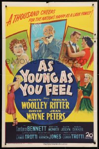 4t054 AS YOUNG AS YOU FEEL 1sh 1951 great art including young sexy Marilyn Monroe!
