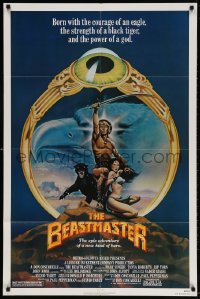 4t088 BEASTMASTER 1sh 1982 Taylor art of bare-chested Marc Singer & sexy Tanya Roberts!