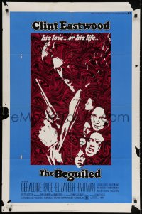 4t095 BEGUILED 1sh 1971 cool psychedelic art of Clint Eastwood & Geraldine Page, Don Siegel