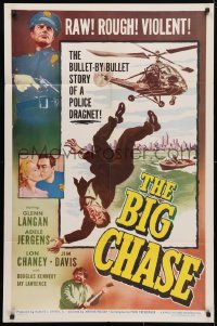 4t106 BIG CHASE 1sh 1954 art of Glenn Langan falling from helicopter, plus crazed Lon Chaney Jr!