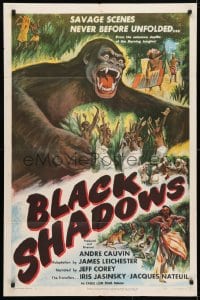 4t123 BLACK SHADOWS 1sh 1949 African jungle, cool artwork of giant ape & tribal dancing!