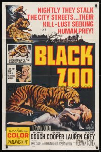 4t124 BLACK ZOO 1sh 1963 great Reynold Brown art of fang & claw killers stalking human prey!