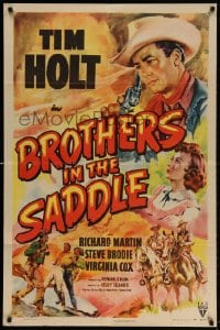 4t144 BROTHERS IN THE SADDLE 1sh 1948 cool western art of cowboy Tim Holt, Virginia Cox!