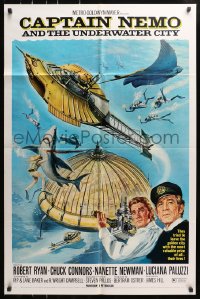 4t158 CAPTAIN NEMO & THE UNDERWATER CITY 1sh 1970 artwork of cast, scuba divers & cool ship