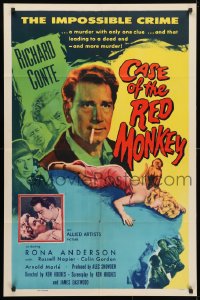 4t162 CASE OF THE RED MONKEY 1sh 1955 Richard Conte solves the impossible crime, sexy Rona Anderson!
