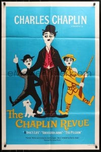 4t167 CHAPLIN REVUE 1sh 1959 Charlie comedy compilation, great artwork by Leo Kouper!