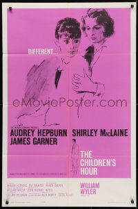 4t171 CHILDREN'S HOUR 1sh 1962 close up artwork of Audrey Hepburn & Shirley MacLaine!