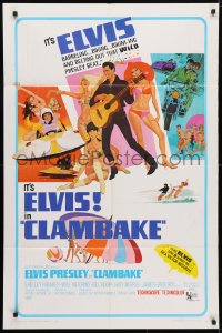 4t177 CLAMBAKE 1sh 1967 McGinnis art of Elvis Presley in speed boat w/sexy babes, rock & roll!