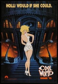 4t194 COOL WORLD teaser 1sh 1992 cartoon art of Kim Basinger as Holli, she would if she could!