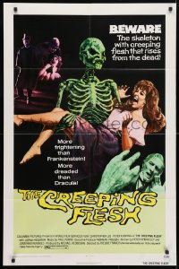 4t199 CREEPING FLESH 1sh 1972 Christopher Lee, Peter Cushing, cool art of skeleton holding girl!