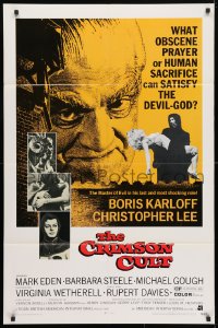 4t202 CRIMSON CULT 1sh 1970 Boris Karloff, Christopher Lee, what can satisfy the devil-god?